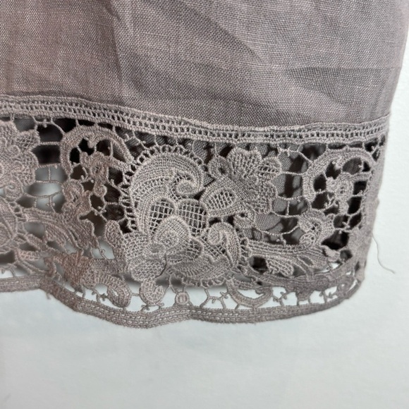 DRESS SZ XL 100% Linen Unlined Hem and Waist Lace Cool Beige Soft Knee Length - Picture 5 of 8